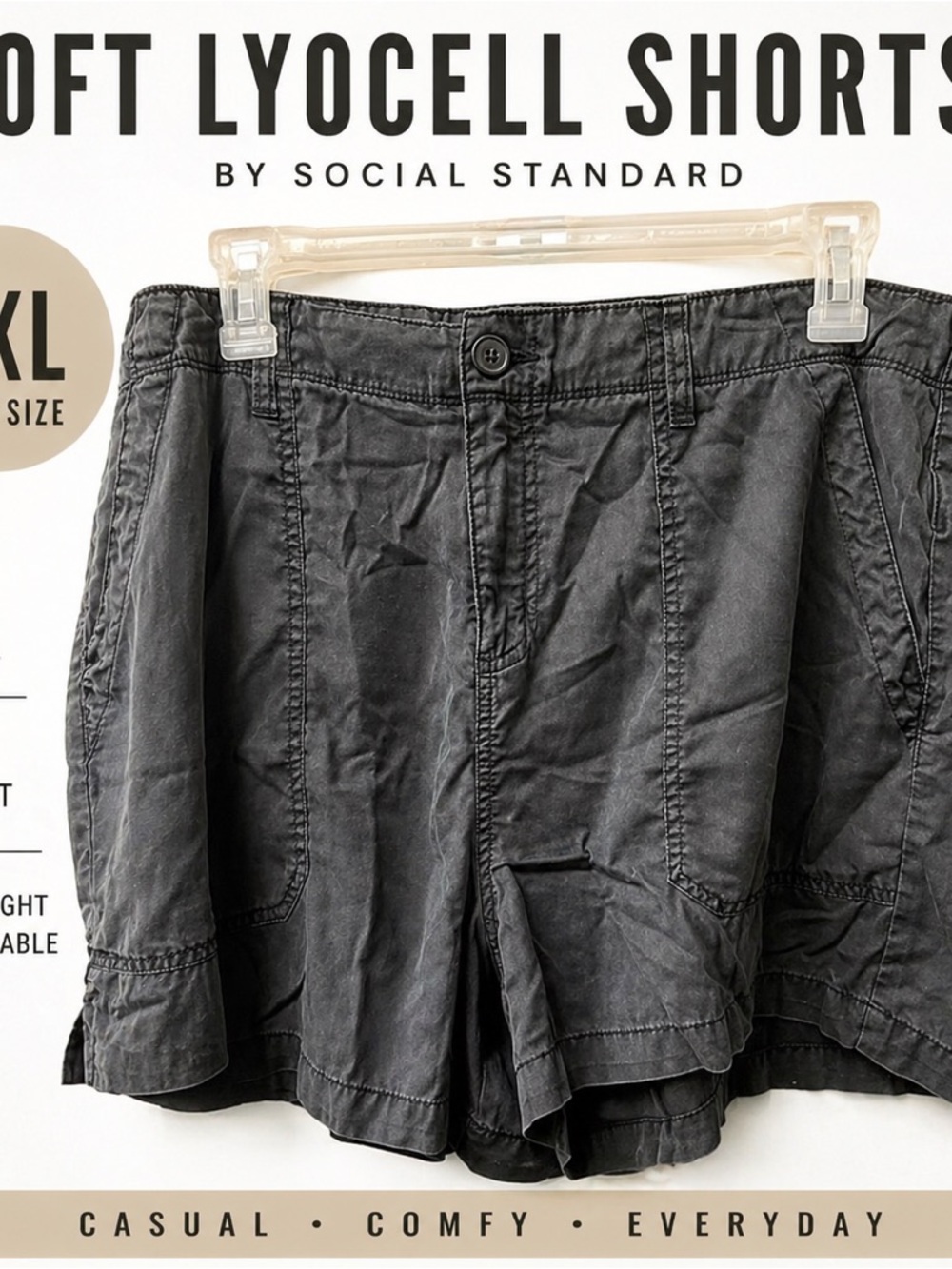 Social Standard by Sanctuary XXL Lyocell Utility Shorts Black Cargo Casual